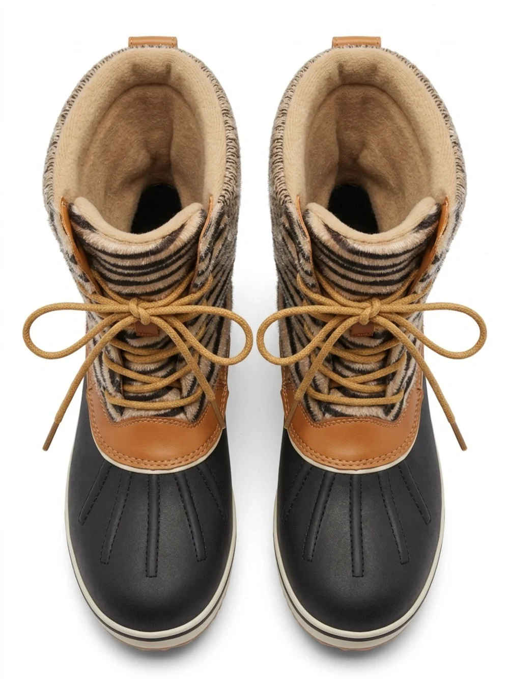 Global Win Black and Tan Kids Winter Lace-Up Boots